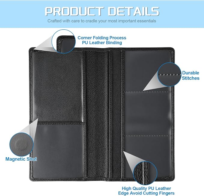 JUSTTOP 2Pack Car Registration and Insurance Holder,Car Document Holder for Cards License with Magnetic Shut,Vehicle Glove Box Car Organizer for Documents, Cards, License(Embossed leather Black)