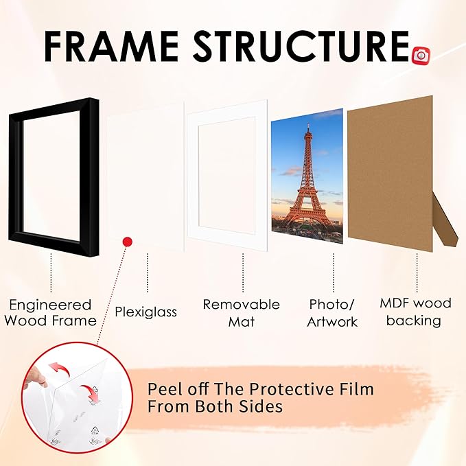 10 Pack Picture Frames Collage Wall Decor for Mounting or Tabletop Display, Gallery Wall Frame Set with Two 8x10 Black Frames, Four 5x7 Frames and Four 4x6 Frames, Multi-Pack Photo Frame Set