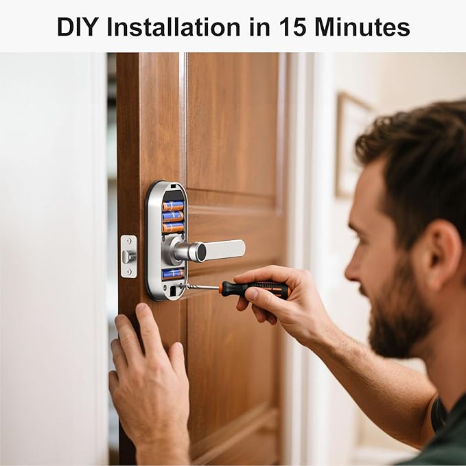 Smart WiFi Lock for Front Door: SMONET Fingerprint Keypad Lock with Handle - Keyless Entry Door Lock Compatible with Alexa Easy Installation