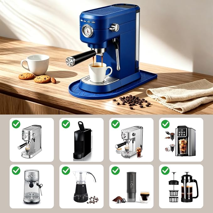 Silicone Coffee Mat,15.8"x7.9" Coffee Bar Mats for Countertop,Espresso Mat, Silicone Heat Resistant Mat for Espresso Machine/Coffee Maker (Blue)