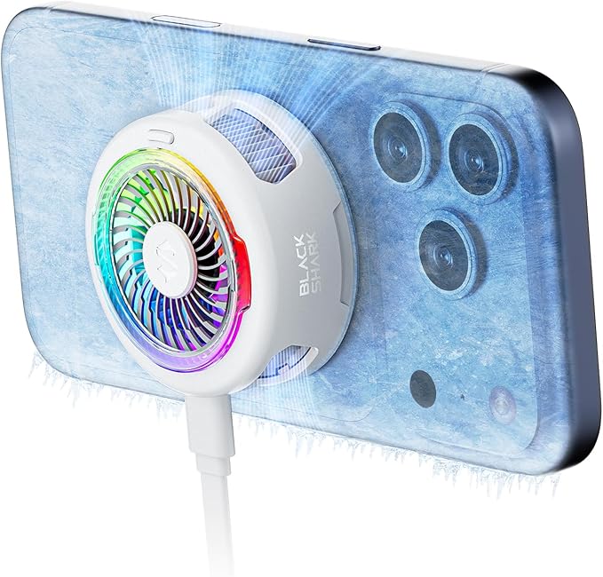 Black Shark FunCooler 6 Magnetic Cell Phone Cooler for Gaming, Portable Mobile Phone Cooling Fan with RGB Light, App-Controlled Cellphone Radiator for iPhone Magnetic Series/iPad (White)