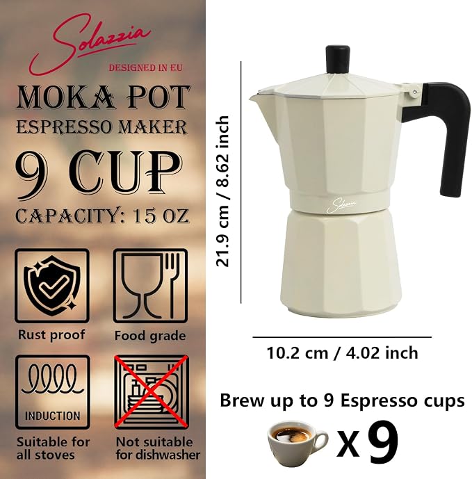 9 Cup Stovetop Espresso Maker Italian Moka Pot, Stove Top Cuban Coffee Maker, Greca Mocha Pot(Premium, 15 oz/450ml)