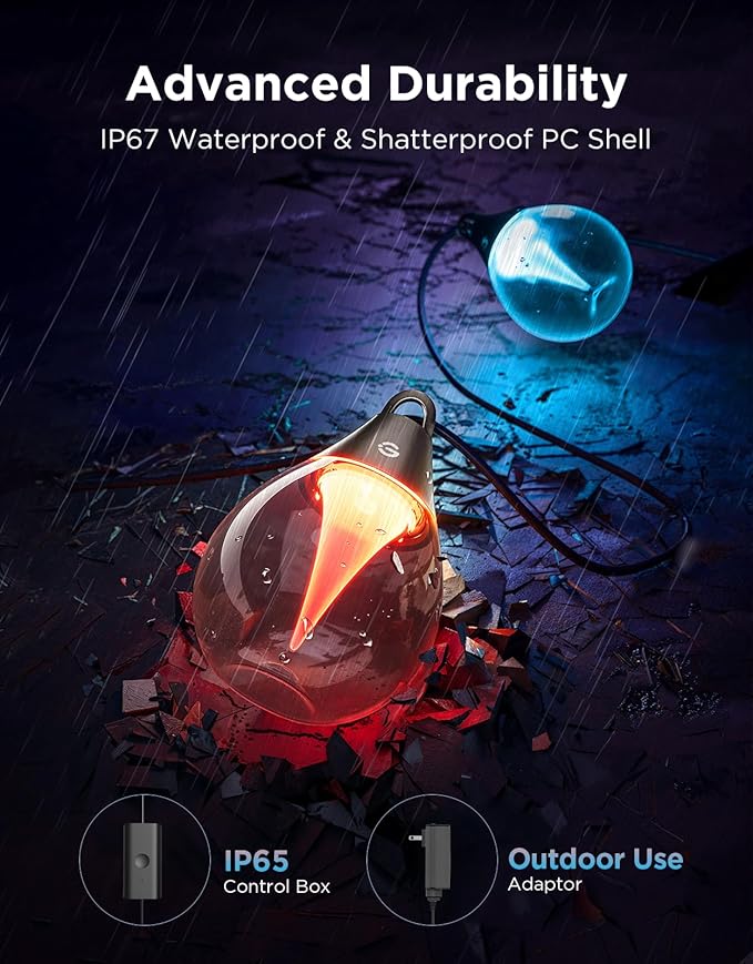 Govee Clear Bulb Outdoor String Lights, 48ft IP67 Patio & Backyard Lights | 15 RGBWIC Dimmable LED Bulbs, 111 Modes, Music Sync, IP67 Waterproof & Shatterproof, Work with Alexa, Google & Matter