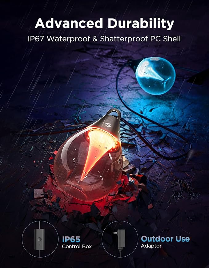 Govee Clear Bulb Outdoor String Lights, 96ft IP67 Patio & Backyard Lights | 30 RGBWIC Dimmable LED Bulbs, 111 Modes, Music Sync, IP67 Waterproof & Shatterproof, Work with Alexa, Google & Matter