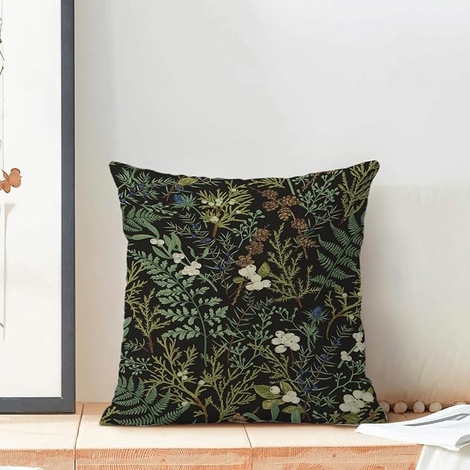 Spring Pillow Covers 24x24 Inch Set of 2,Black Sage Green Wild Flower Plant Throw Pillows Case,Seasonal Vintage Floral Outdoor Decorative Linen Farmhouse Decor Cushion Covers for Sofa Bed Couch