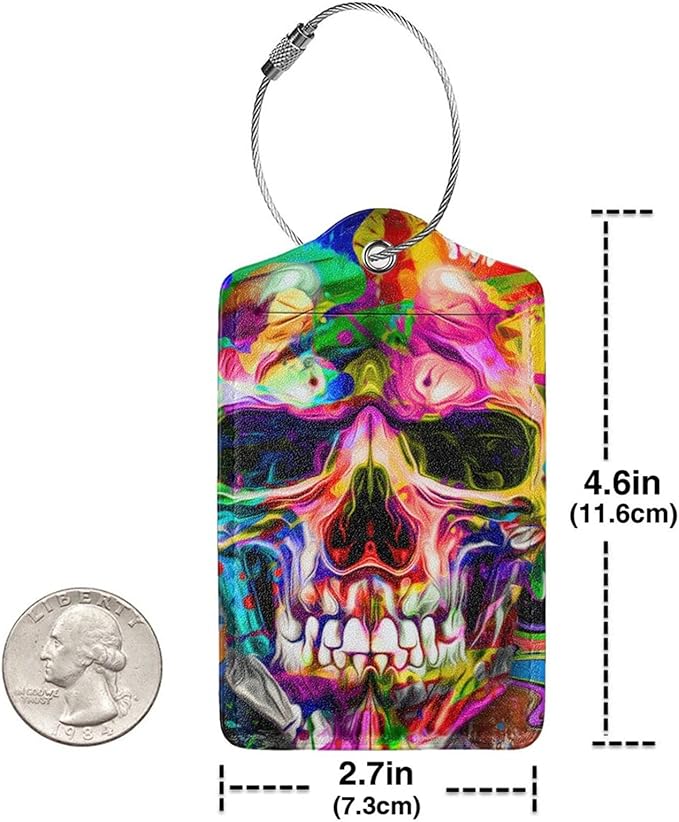 Artistic Skull Leather Luggage Tags for Suitcases with Cool Pattern Print, Waterproof Private Name ID Labels for Travel Baggage Bag Suitcase Lunch Box, Cruise Ships, Travel Accessories Tags