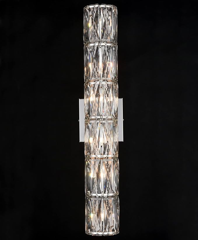 SAMTEEN Chrome Crystal Wall Sconce Contemporary 6-Light Crystal Sconces Wall Lighting Modern Nickel Wall Sconce Clear Glass Wall Light Fixture for Bathroom Living Room Bedroom Hallway
