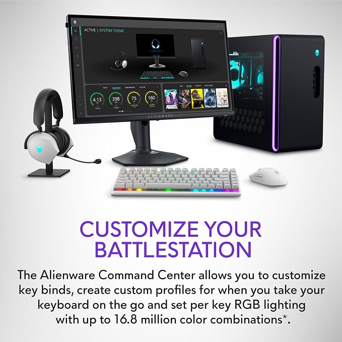 Alienware Pro Wireless Gaming Keyboard, Linear Mechanical, RGB | 2.4GHz, Bluetooth 5.1, USB Wired, N-Key Rollover, PBT Double-Shot Keycaps, Detachable USB Paracord Cable, Lunar Light