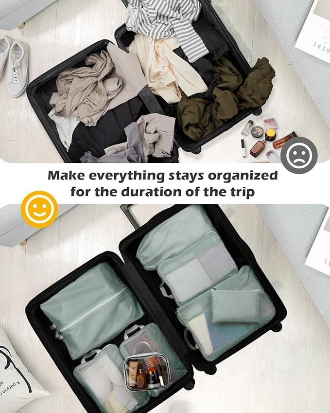 Gonex 8 Set Compression Packing Cubes for Travel Essentials, Expandable Mesh Organizer with Toiletry, Laundry, Shoe, Cable Bags for Suitcases, Gray