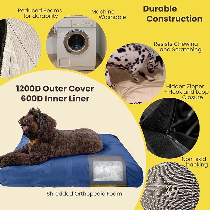 K9 Ballistics Tough Rectangle Pillow Dog Bed - Removable Cover, Washable, Durable & Water Resistant Dog Bed - Medium, Titanium Premium Finish