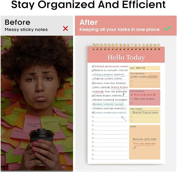 Taja To Do List Notepad, Undated Daily Planner for Work and Goal Setting | Pink, 52 Sheets, 9.8" x 6.5" , for Office, Home and school, Daily Task Planning, Notes and Everyday Organization