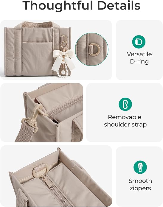 BAGSMART Boxy Tote Bag for Women, Crossbody Work Bag with Zipper | 3 Sizes Small Mini Tote Bag, Inner Tumbler Pocket Crush Bow Should Bag for Travel Work College