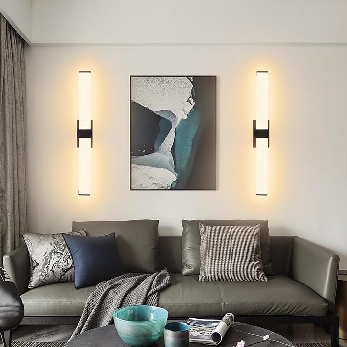 Kalium 33in Modern Wall Sconces, Dimmable Bathroom Vanity Lights, 3000K Warm White LED Indoor Sconces Lighting for Bathroom, Stairs, Living Room, Bedroom. Hardwired.