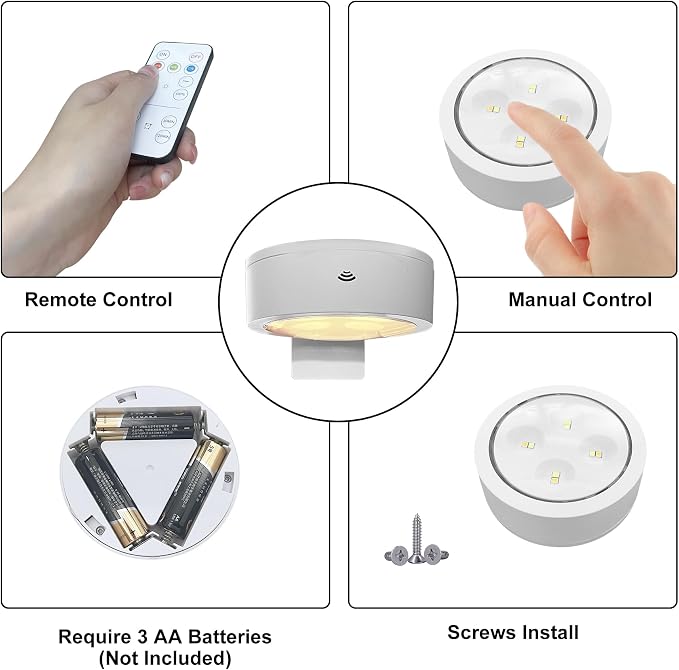 3-Pack Battery Operated Picture Lights Magnetic Painting Light with 3 Lighting Modes,Remote and Timer Art Display Light for Picture Artworking Frame Portrait,Dimmable Wireless Wall Puck Lights-White