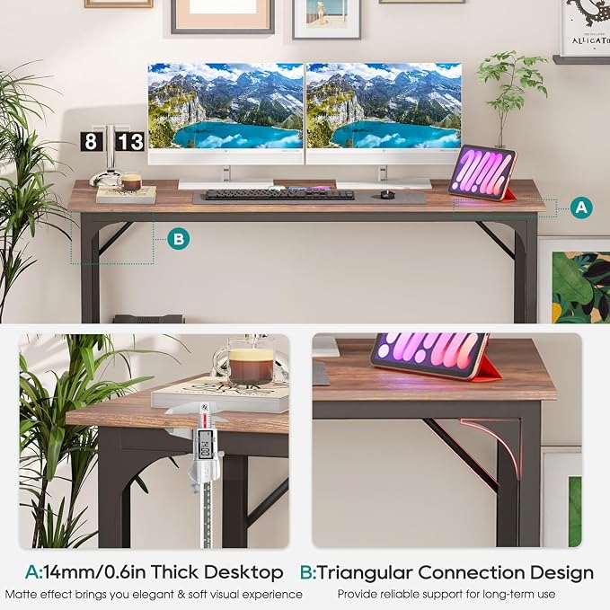 BestOffice | 47 Inch Computer Desk | Brown | Sturdy Office Desk | Metal Frame, Adjustable Feet | Water-Resistant, Scratchproof Surface | Writing Table for Home Office or Study | Pack of 1