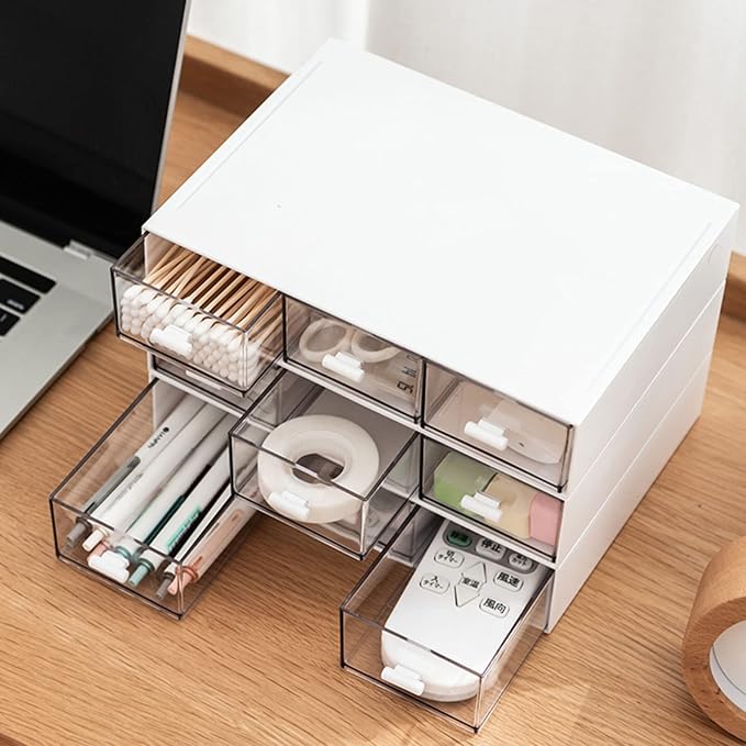 Desk Organizer-Stackable Storage Drawers, Desk Drawer Organizer Perfect For Collection Small Item/Cosmetic Office Supplies - 2 drawers (White)