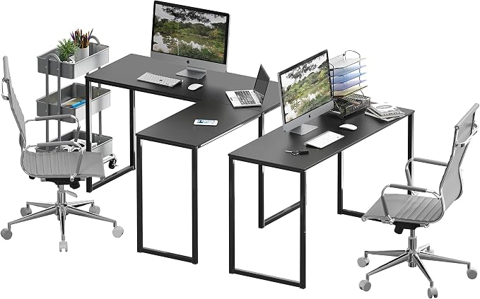 SHW Mission 48 x 48 L-Shape Home Office Computer Desk, Black | Reversible Desktop Design