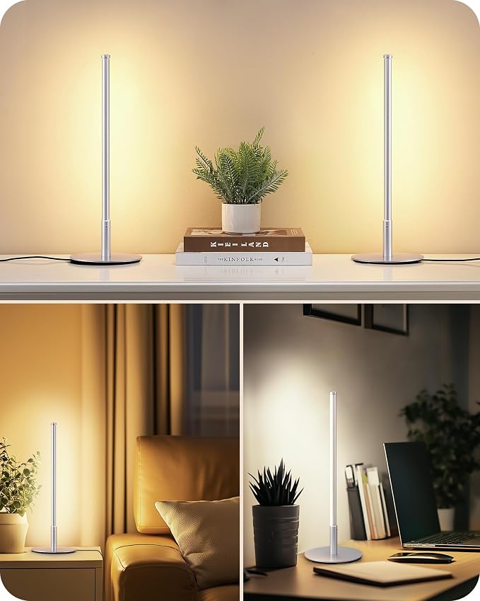 EDISHINE Upgraded LED Table Lamp, Stepless Dimmable Bedside Lamp with 3 Color Temperature, Modern Nightstand Lamp, Desk Lamp for Bedroom, Living Room, Corner, Gift, Metal Finish, Silver, 6W | 3 Color Temperature, Stepless Dimmable, 6W, Metal Finish, Sl...