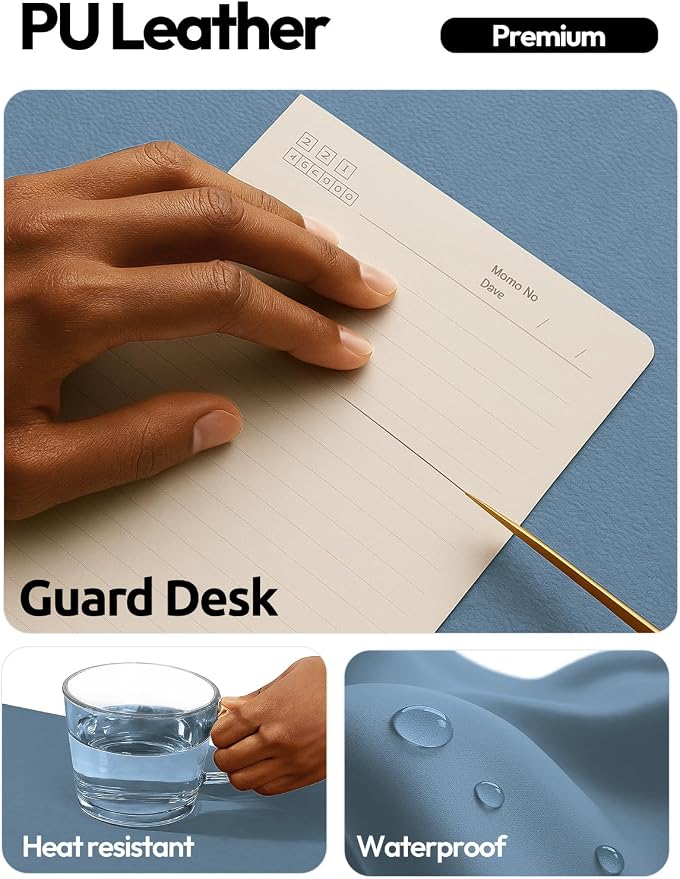 YSAGi Leather Desk Protector, Office Mat, Large Mouse Mat, Non-Slip PU Leather Blotter, Laptop Desk Pad, Waterproof Writing Pad for Office and Home (Blue, 47.2" x 23.6")