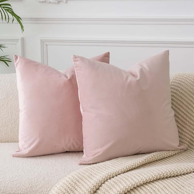JUSPURBET 22x22 Velvet Throw Pillow Covers Set of 2 for Couch Sofa Bed,Pink | JUSPURBET Decorative Pillow Covers with Invisible Zipper for Modern Living Room Bedroom Home Decor