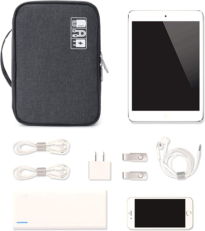 Lanola Travel Cable Organizer Bag, Electronic Accessories Case Portable Double Layer Cable Storage Bag for Cord, Charger, Flash Drive, Phone, SD Card,Personal Items - (Black)