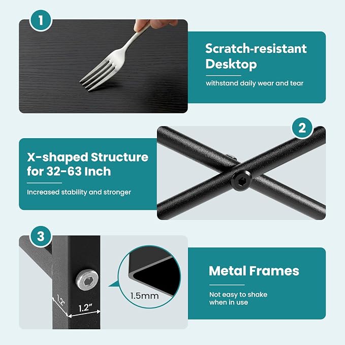 OLIXIS 47 Inch Home Office Desk, Study Desk, Work Table | Small Computer Writing, X-Shaped Reinforcement Structure, Modern Simple Style, Bedroom Dorm Room, Black