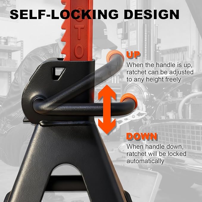 6 Ton (13,200 LBs) Jack Stands with Crossbars,Double Pin Locking,Rubber Cover,Large Foot Base,15"-22" Adjustable Height,Heavy Duty Car Jack Stands,Lifting Bus,RV,SUV,MPV,Pickup Truck,2 Pack