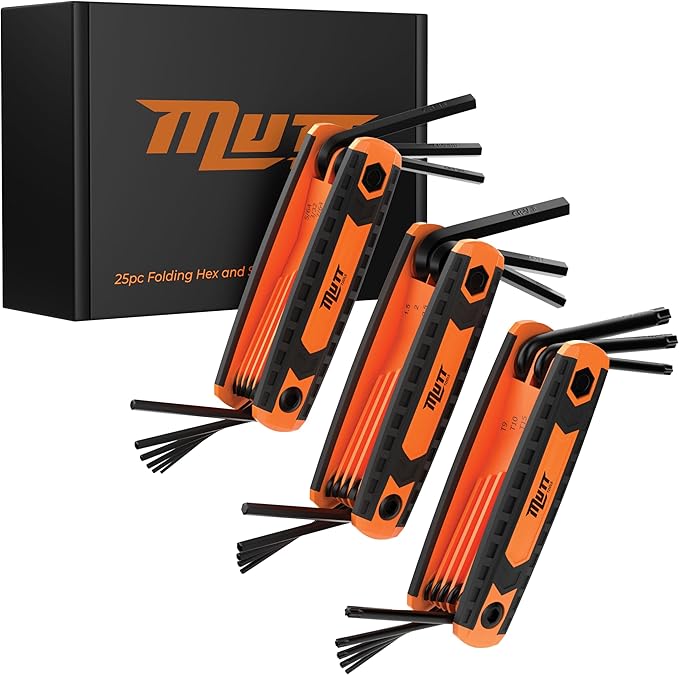 Mutt Tools 25pc Folding Allen Key Set – Compact SAE & Metric Tool for Bikes, DIY, Archery – Color-Coded, Allen Wrenches Sets Stamped with Sizing Info