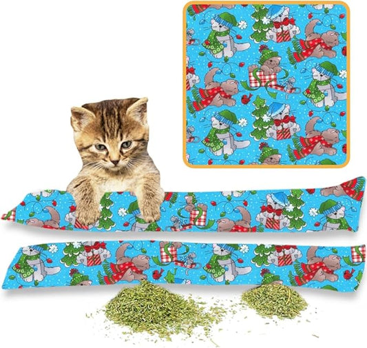 Catnip Kicker Toys – 15" Set of 2, Durable Cat & Kitten Kick Sticks, 100% Fresh Catnip. Made in USA. Encourages Exercise & Play for Cats of All Breeds. Interactive Catnip Toy (Holiday Cats)