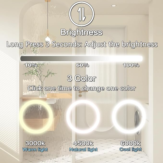 THEKLA 30 inch Crystal Round Lighted Mirror for Bathroom Makeup Wall Mounted Crystal Round Vanity Mirror with Lights Smart Memory 3 Color Dimmable AntiFog 30" Diamond Circle LED Light up Mirrors