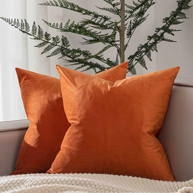 24x24 Velvet Throw Pillow Covers Set of 2 for Couch Bed,Burnt Orange | JUSPURBET Decorative Pillow Covers with Invisible Zipper for Modern Living Room Bedroom Home Decor Halloween