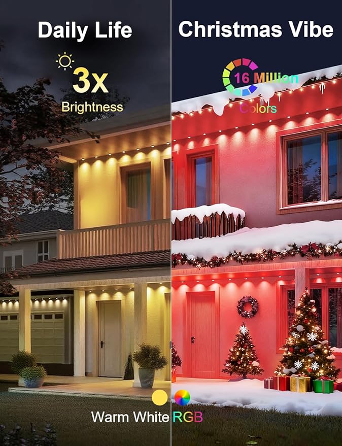 Nexillumi Permanent Outdoor Lights for House, 200ft Smart RGB LED Lights Outside with 16 Million DIY Colors, IP67 Waterproof Eternity Eaves Lighting for Christmas Halloween Holiday Daily Decorations