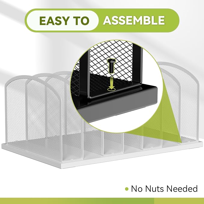Desk File Organizer Vertical 7 Sections Mesh File Sorter Paper Storage Organizer for Desk, Office Organization File Holder Rack, White