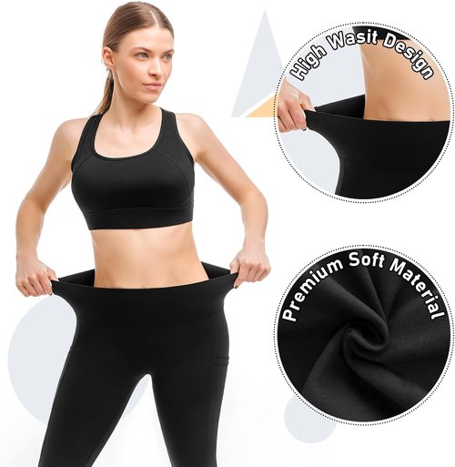 Leafigure High Waisted Leggings with Pockets - Soft & Comfortable for Yoga | 2 Pack
