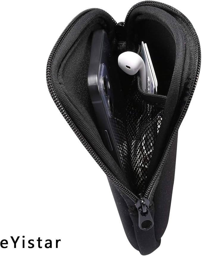Neoprene Shock Absorbing Proof Pouch Large Cell Phone Sleeve Case Cover w Zipper/Neck Strap for iPhone 14 Plus Samsung Galaxy Note20 Ultra S22 Ultra A13 A03 A23 Moto G Power 2022 LG Stylo 6 (Black)