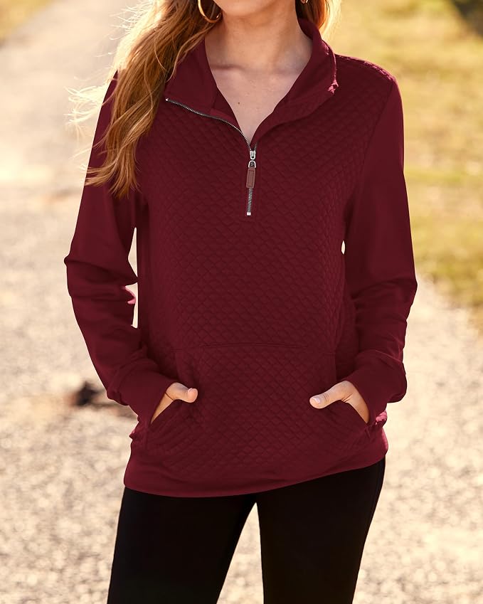 BTFBM Women Fashion Quilted Pattern Lightweight Zipper Long Sleeve Plain Casual Ladies Sweatshirts Pullovers Shirts Tops