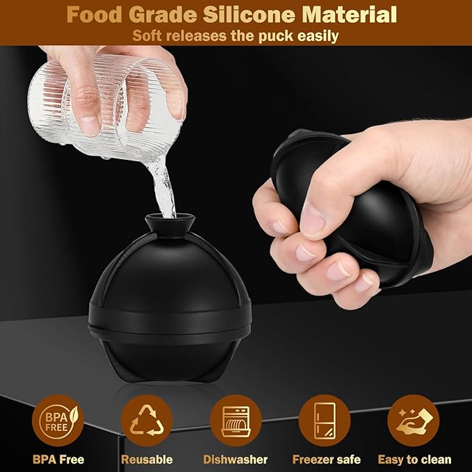 2 Pack Golf Ball Ice Cube Molds - 2.5 Inch Large Silicone 3D Ice Cube Molds for Cocktails, Bourbon, Brandy, Whiskey