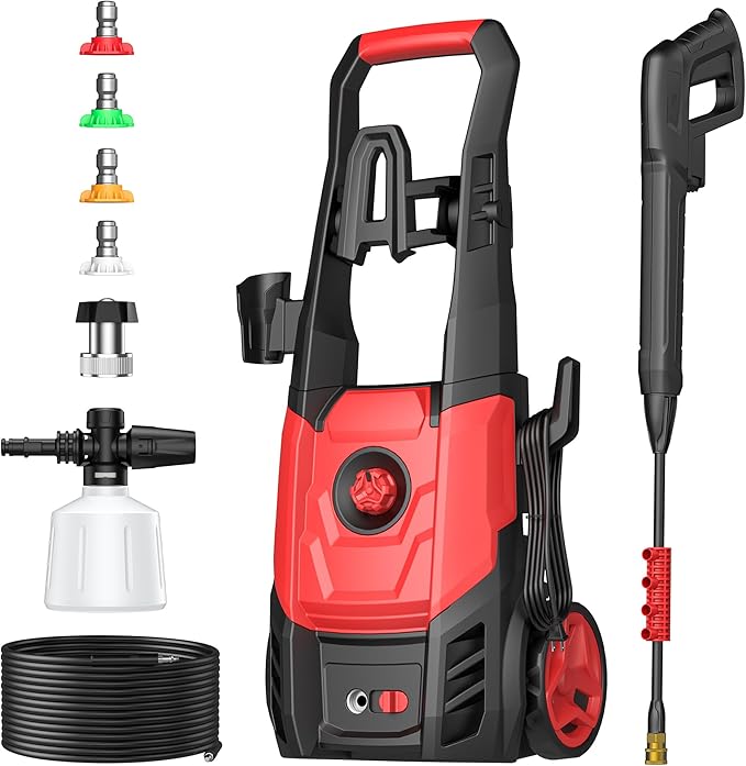 Electric Pressure Washer, 2.5 GPM Power Washer with Foam Cannon, Electric High Pressure Washer with 4 Quick Connect Nozzles for Cars, Driveways, Fences, Patios, Home Cleaning