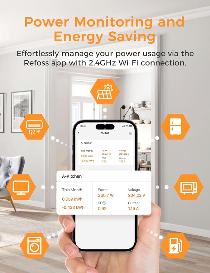 Refoss Smart Home Energy Monitor, Native Open API & Web UI (No Cloud Required), Real Time Electricity Usage Monitor, Power Consumption Meter Works with Home Assistant & MQTT, Solar Net Metering, ETL | Smart Home Energy Monitor