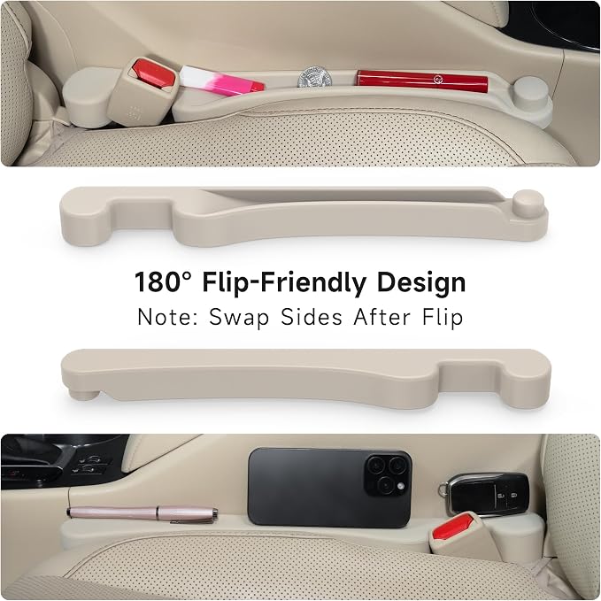 Givifive Car Seat Gap Filler Set of 2, 3IN1 Seat Side Gap Filler Plug with Storage Slot & Hook Function, Soft Foam Universal Fit Car SUV Truck Fill Gap Between Seats Console Organizer���Narrow Ivory���