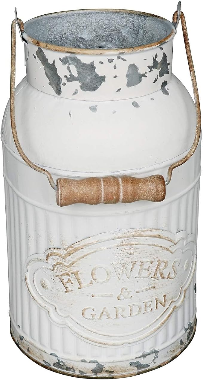 VANCORE Shabby Chic Metal Milk Jug Planter Metal Vases for Decor Rustic Flower Bucket Farmhouse Decorative Vases