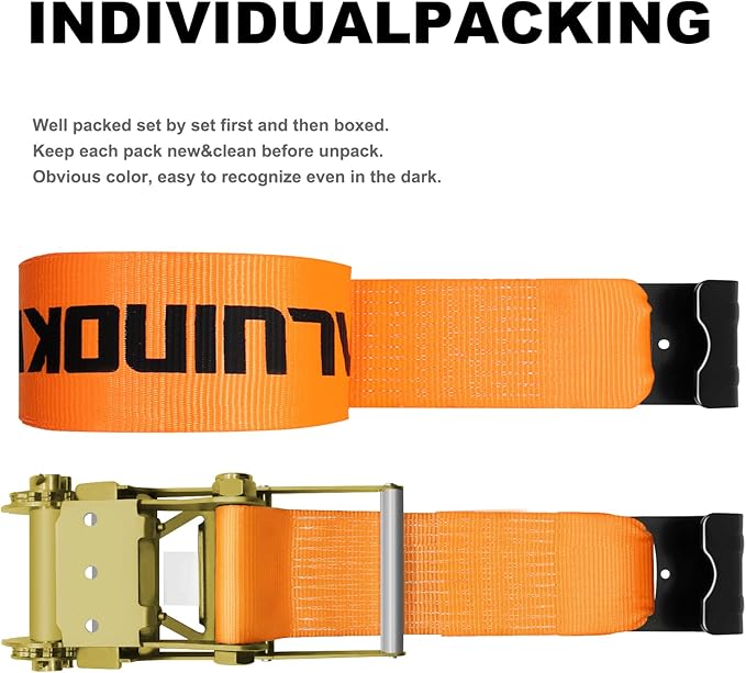 4 Pack 4 inch Kinedyne Straps Flatbed 4x30 Truck Strap with Flat Hook for Flatbed Trailer Winch Strap Heavy Duty 4 inch Ratchet Straps Flatbed Orange