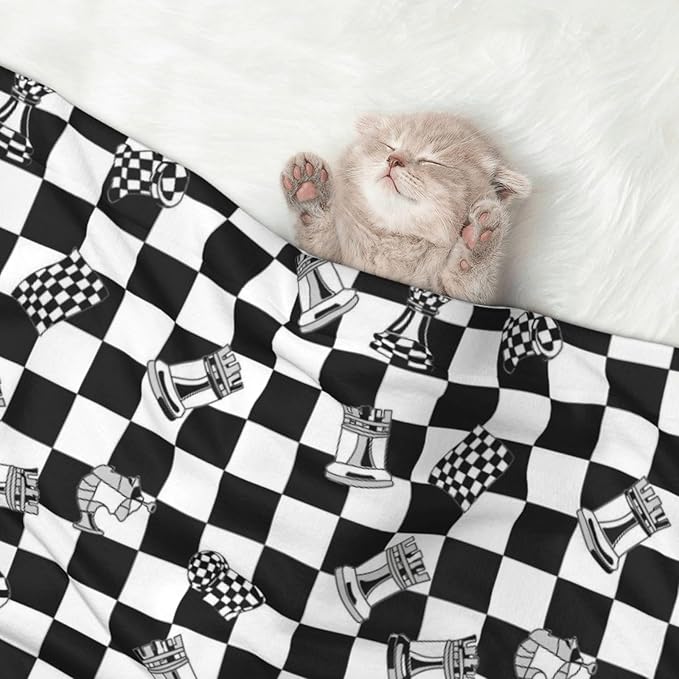Reversible Plush Throw for Dogs and Cats, Checkered Race Waving Flag, Double Sided Blanket with Nubby Dot Side and Sleek Side Ideal for Cuddling Nesting Security