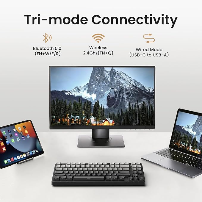 Kisnt KN85 Wireless Mechanical Keyboard, 75% Layout with Side Printed PBT Keycaps, Bluetooth/2.4GHz/USB-C, Custom RGB Backlit, Hot-Swappable Linear Switch,Creamy Sound for Gaming/Typing(Gradient Gray)