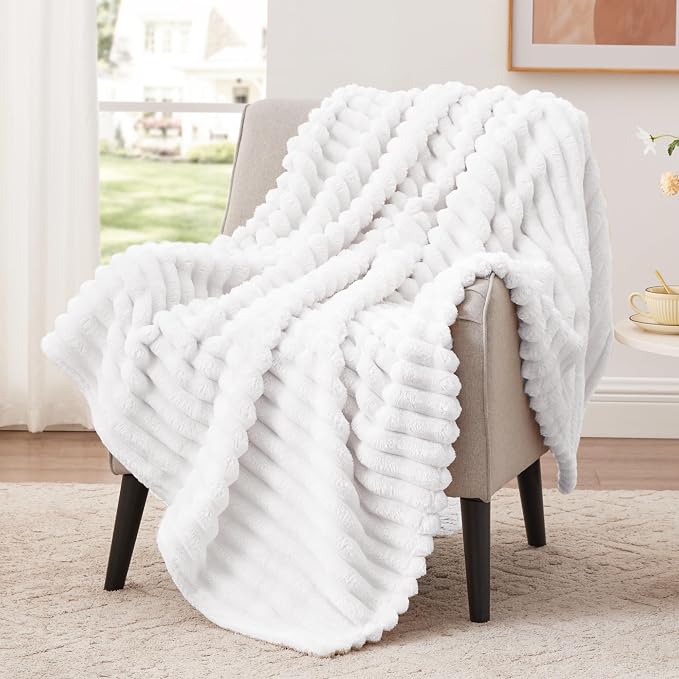 EXQ Home Gentle Soft Fleece Twin Size Blanket – Cozy Lightweight Blanket for Couch Bed – All-Season Warm Fuzzy Flannel Blanket for Women Mom Her – Gifts for Birthday(60"x80",White)