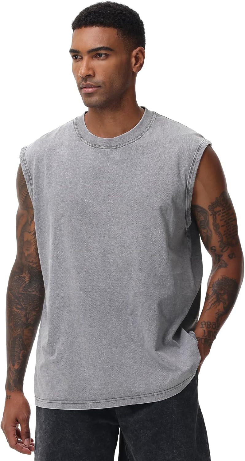 Skiennix Men's Workout Tank Top - Sleeveless Muscle Tee for Gym & Running | Acid Wash Design