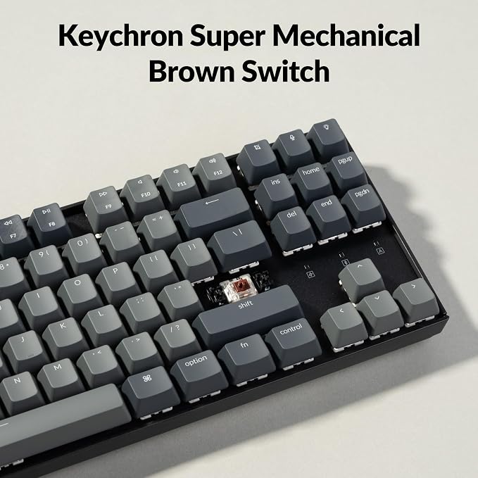 Keychron K8 Tenkeyless Wireless Mechanical Keyboard for Mac, White Backlight, Bluetooth, Multitasking, Type-C Wired Gaming Keyboard for Windows with Brown Switch