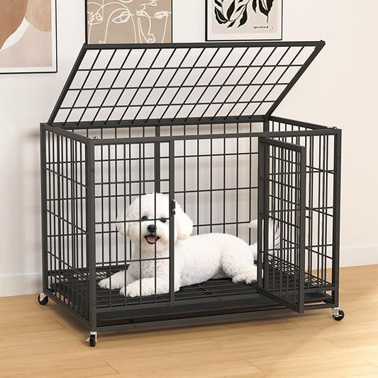 38 Inch Dog Crates for Meidum Small Dogs,Metal Wire Cages Dog Kennels Pet Cage with Double-Door,Removable Tray,for Small Medium Dogs