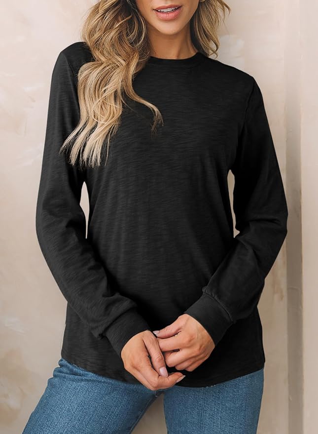 EVALESS Womens Crewneck Long Sleeve Tops Casual Polka Dots Tops Fall 2026 Tshirts Shirts