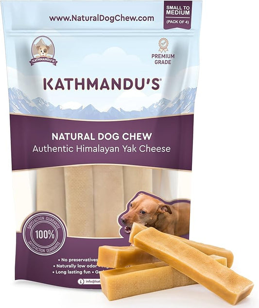Authentic Himalayan Yak Cheese for Dogs - Small/Medium (Pack of 4) - Sourced from Pristine Himalayan Foothill, Rawhide-Free, NO preservatives